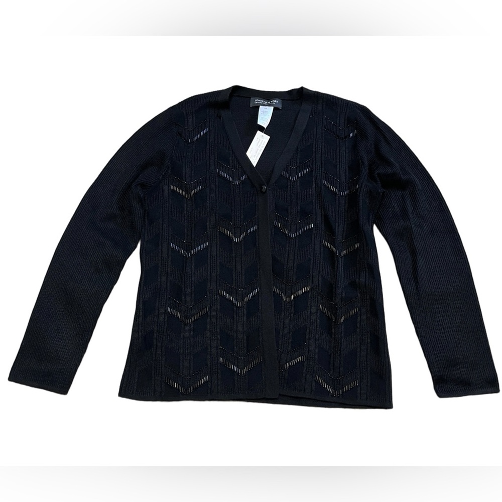Bead embroidered rayon blend black cardigan long sleeves NWT Jones New York